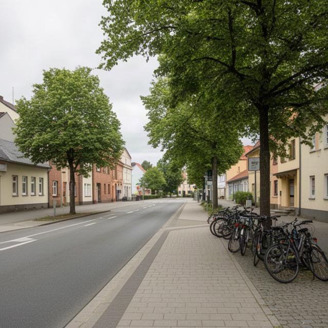 Prietitzer Straße in Kamenz mit Fußweg und abgestellten Fahrrädern