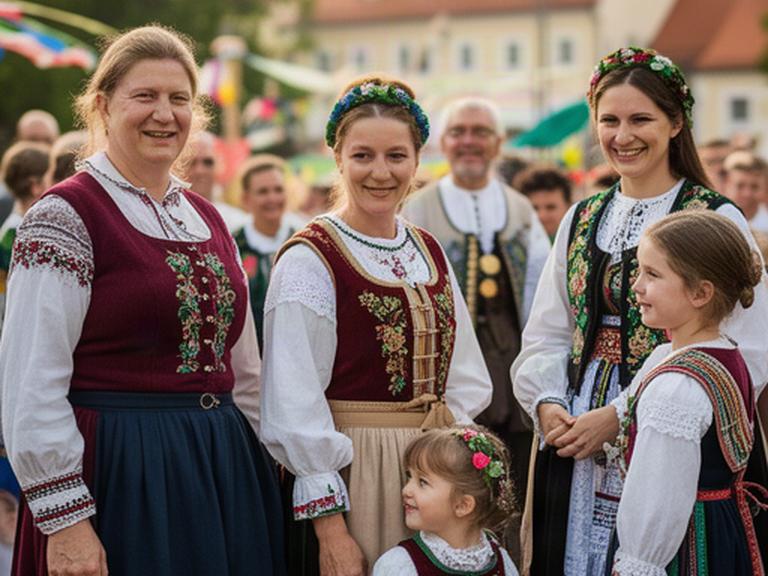 Traditionelle sorbische Trachten bei einem Kulturfest in Kamenz